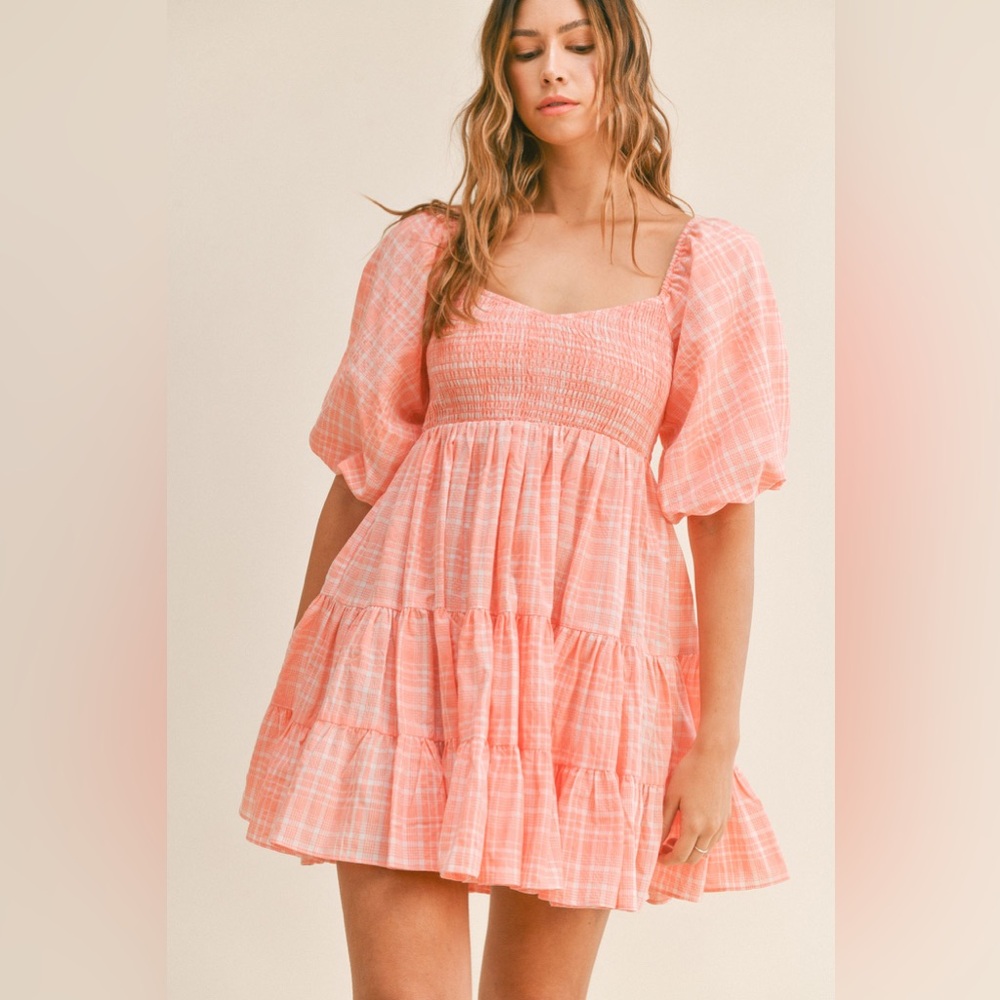 Mable New Reese Baby Doll Square Mini Dress Bubble Sleeves in Caramel Floral M